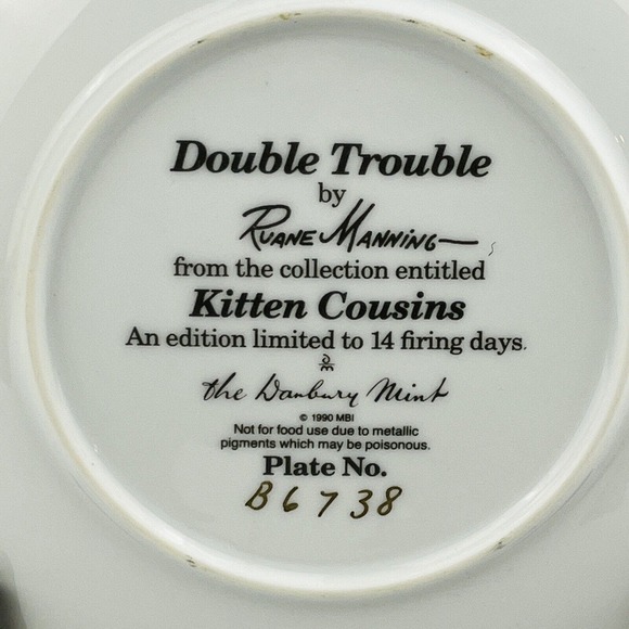 Double Trouble Kitten Cousins Collection Danbury Mint Decorator Plate Manning - Picture 3 of 4